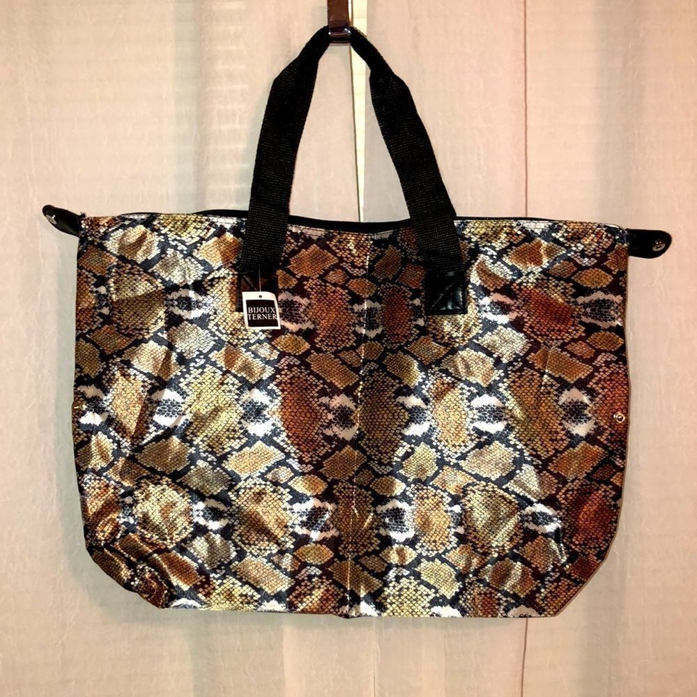 Bijoux Terner Large Python Snake Print Foldable Travel Bag - Picture 2 of 8